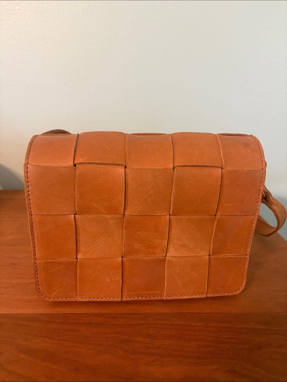 Parker Clay Woven Leather Crossbody Bag - Tan